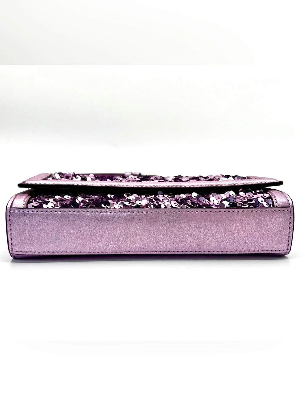 Coach Flap Clutch Crossbody Bag in Lilac Metallic Leather & Sequins